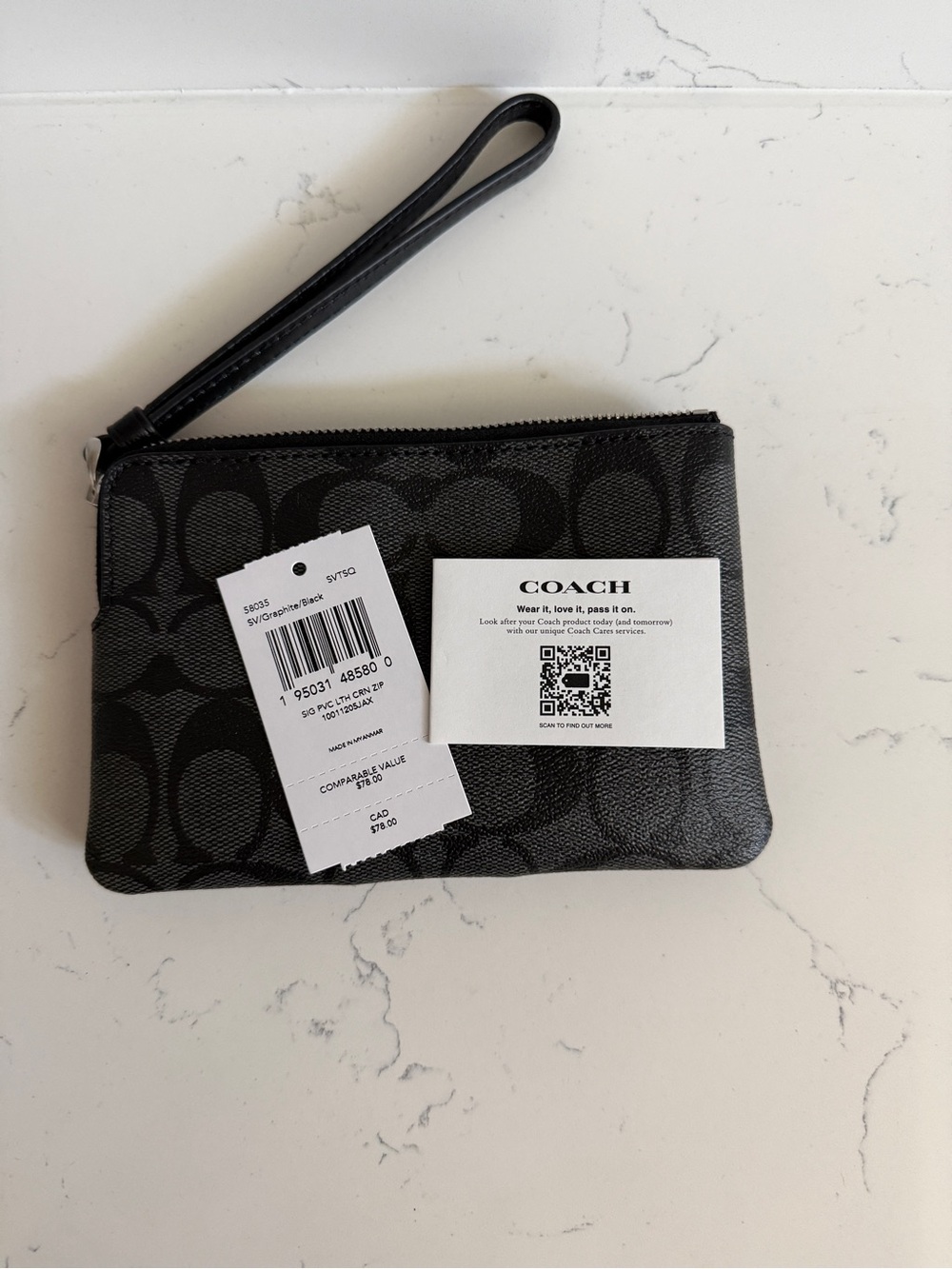 Coach Black Signature Wristlet with Leather Strap in Graphite and Black - Picture 3 of 5
